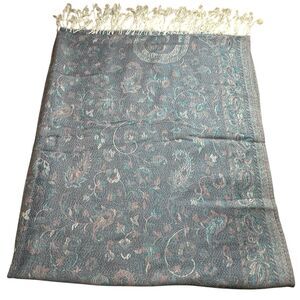 100% Cashmere Scarf Shawl Paisley Floral  Jerusalem Fringe Wrap Elegant Pastel